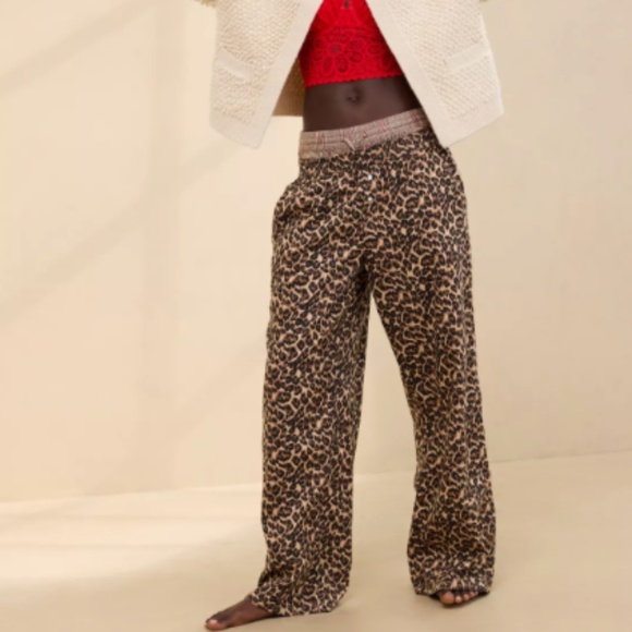 Aerie Off-Duty Flannel Trouser PJ & Pajama Shirt in Leopard NEW - Picture 2 of 11